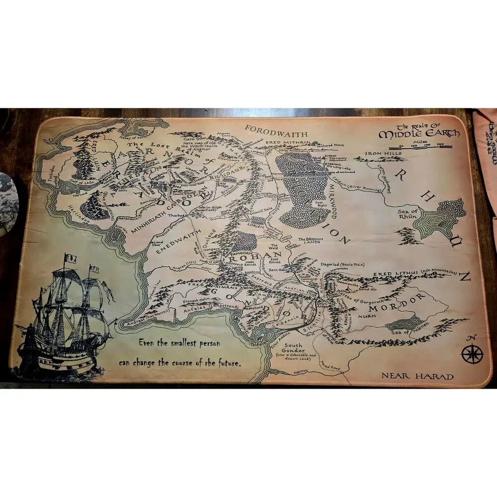 Lord of the Rings Middle Earth Desk Mat Mouse Pad Set + Pouch & Coaster LOTR Map